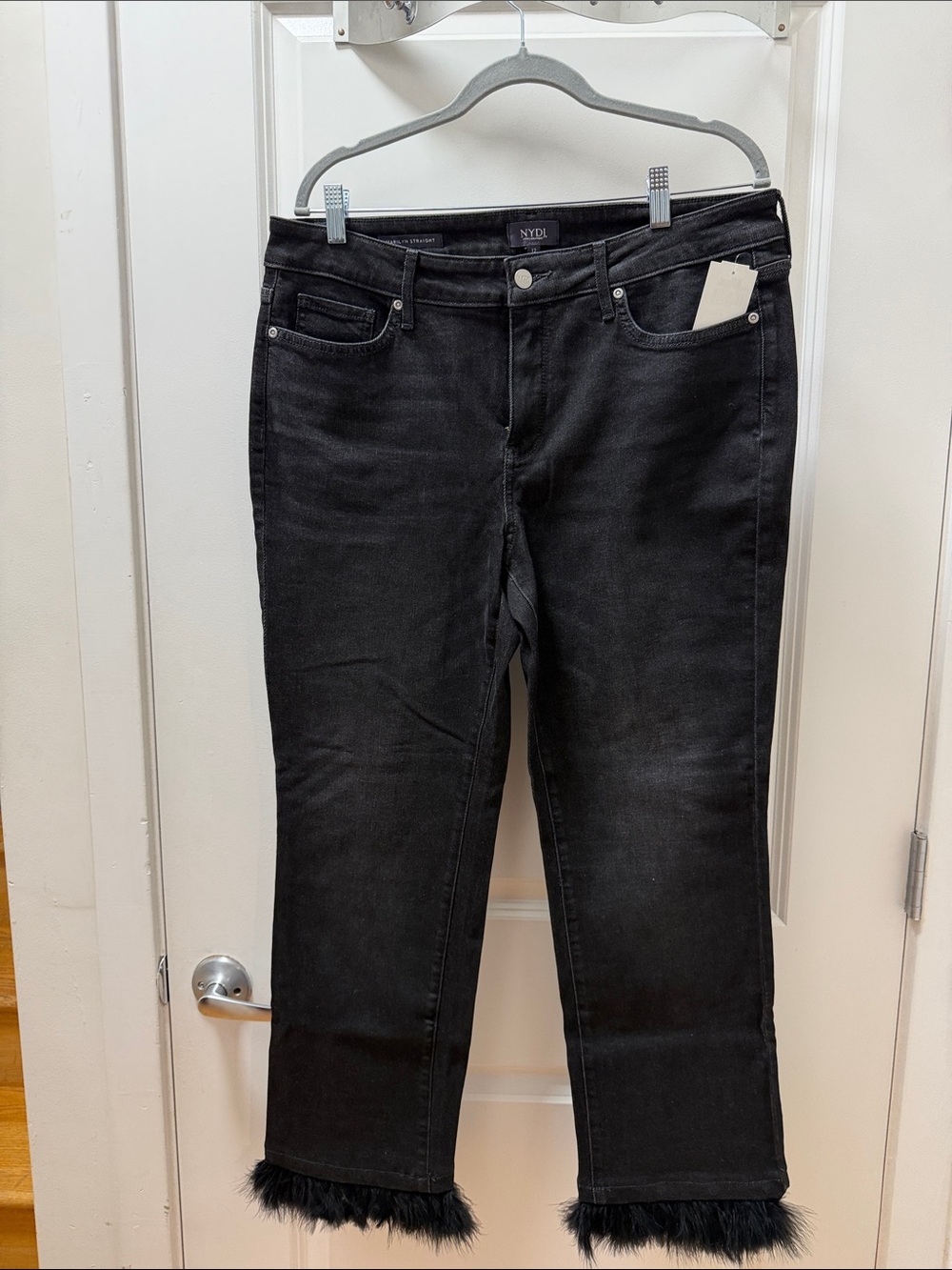 NYDJ Black Crop Jeans with Faux Fur Cuffs